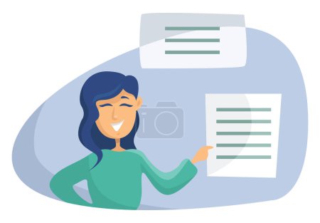 Illustration for Girl with documents, illustration, vector on a white background. - Royalty Free Image