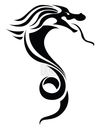 Illustration for Black dragon tattoo, tattoo illustration, vector on a white background. - Royalty Free Image