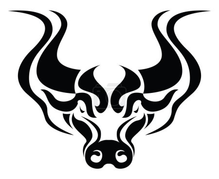 Illustration for Cow head tattoo, tattoo illustration, vector on a white background. - Royalty Free Image