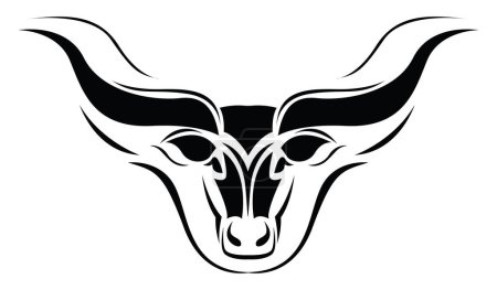 Illustration for Bull with hornes tattoo, tattoo illustration, vector on a white background. - Royalty Free Image