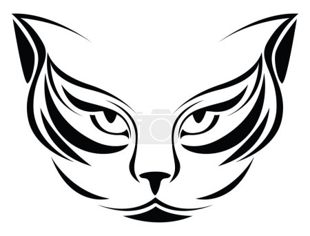 Téléchargez les illustrations : Tatouage visage de chat, illustration de tatouage, vecteur sur fond blanc. - en licence libre de droit