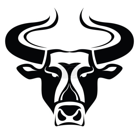 Illustration for Bull head with horns tattoo, tattoo illustration, vector on a white background. - Royalty Free Image