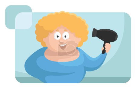 Illustration for Woman with hairdryer, illustration, vector on a white background. - Royalty Free Image