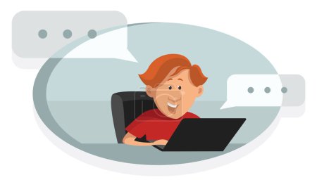 Illustration for Boy on a laptop, illustration, vector on a white background. - Royalty Free Image