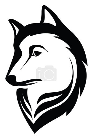 Téléchargez les illustrations : Tatouage de tête de profil de loup, illustration de tatouage, vecteur sur fond blanc. - en licence libre de droit