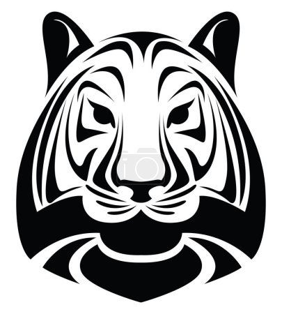 Téléchargez les illustrations : Tatouage de tête de tigre, illustration de tatouage, vecteur sur fond blanc. - en licence libre de droit