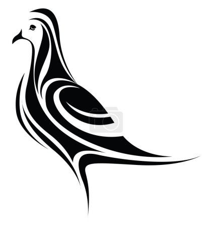 Téléchargez les illustrations : Tatouage d'oiseau pigeon, illustration de tatouage, vecteur sur fond blanc. - en licence libre de droit