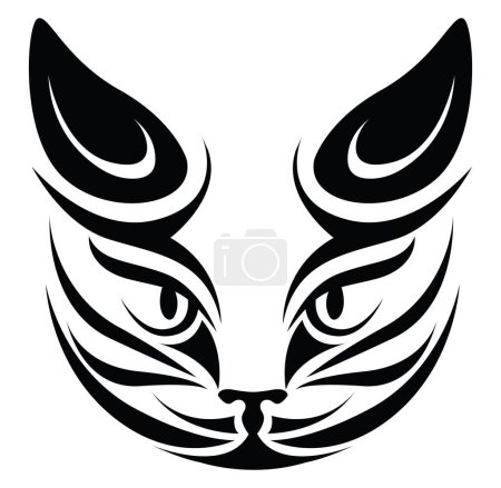 Téléchargez les illustrations : Tatouage de tête de chat tribal, illustration de tatouage, vecteur sur fond blanc. - en licence libre de droit