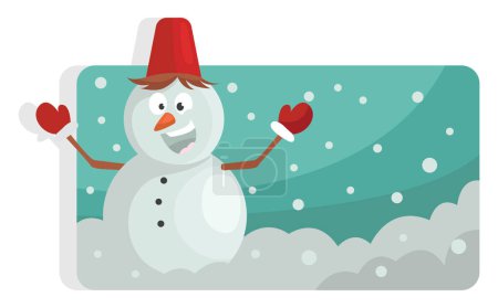 Illustration for Snowman with bucket, illustration, vector on a white background. - Royalty Free Image