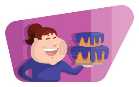 Illustration for Lady with a cake, illustration, vector on a white background. - Royalty Free Image