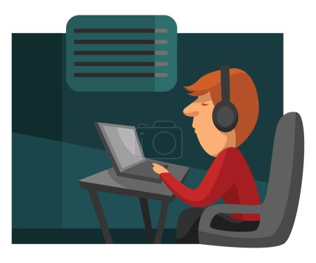 Illustration for Man with headphones, illustration, vector on a white background. - Royalty Free Image