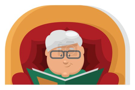 Illustration for Granny reading a book, illustration, vector on a white background. - Royalty Free Image
