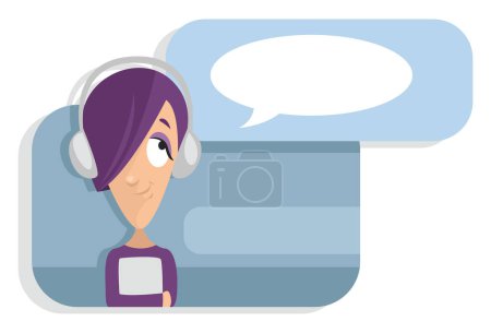 Illustration for Girl with headphones, illustration, vector on a white background. - Royalty Free Image