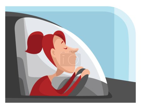 Illustration for Driving girl, illustration, vector on a white background. - Royalty Free Image