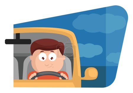 Illustration for Driver in a yellow car, illustration, vector on a white background. - Royalty Free Image