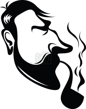 Illustration for Man smoking pipe tattoo, tattoo illustration, vector on a white background. - Royalty Free Image