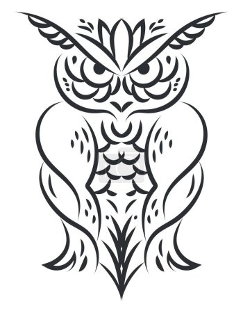 Téléchargez les illustrations : Tatouage oiseau hibou, illustration, vecteur sur fond blanc. - en licence libre de droit