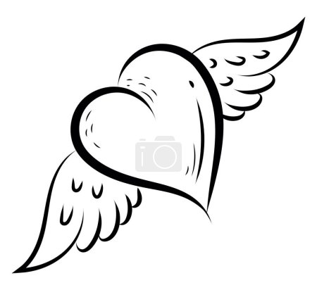 Téléchargez les illustrations : Coeur avec des ailes tatouage, illustration, vecteur sur fond blanc. - en licence libre de droit