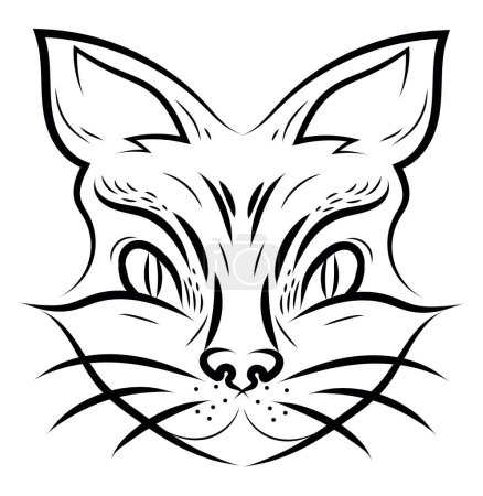 Téléchargez les illustrations : Tatouage visage de chat, illustration, vecteur sur fond blanc. - en licence libre de droit