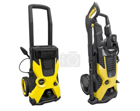 Photo for Two car washer of the high pressure isolated on white background. High pressure washer.  New power washing machine. Portable pressure washer isolated. - Royalty Free Image