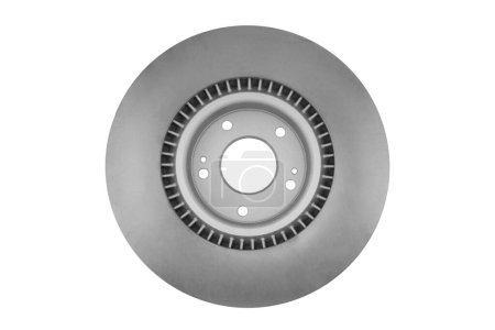 Photo for Car brake disc isolated on white background. Auto spare parts. Perforated brake disc rotor isolated on white. Braking ventilated discs. Quality spare parts for car service or maintenance - Royalty Free Image