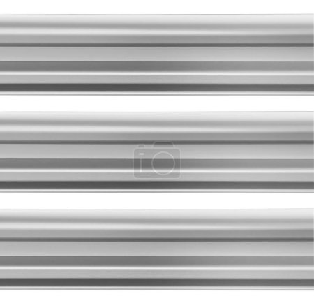 Aluminium profile for windows and doors manufacturing. Structural metal aluminium shapes. Aluminium profiles texture for constructions isolated on white background. 