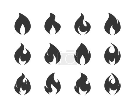 Téléchargez les illustrations : Icônes de feu. emoji flamme noire simple dans un style plat isolé sur un fond blanc. - en licence libre de droit