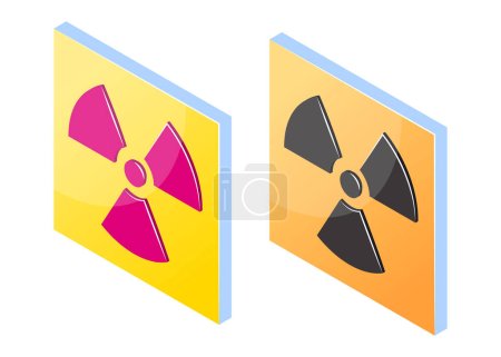 Illustration for Ionizing radiation 3d signs. Hazard US and international icons with a trefoil in isometric view. Vector illustration isolated on a white background. - Royalty Free Image