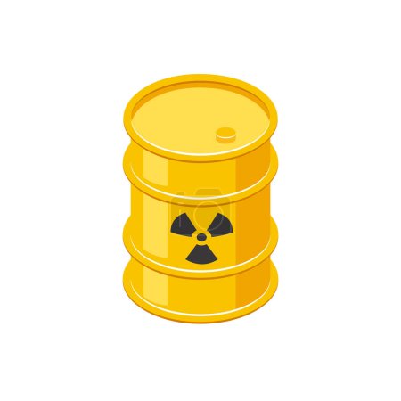 Illustration for Isometric barrel with nuclear waste. 3d icon of metal yellow drum with hazardous radiation sign. Vector illustration isolated on a white background. - Royalty Free Image