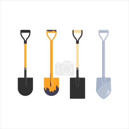 Illustration for Construction shovels, set of icons. Vector cartoon illustration isolated on a white background. - Royalty Free Image