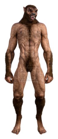 Foto de Representación 3D de un hombre lobo o licántropo aislado sobre fondo blanco - Imagen libre de derechos