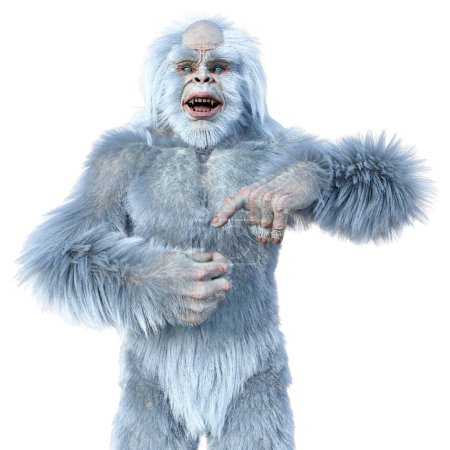Téléchargez les photos : Rendu 3D d'une créature fantaisie yeti isolé sur fond blanc - en image libre de droit