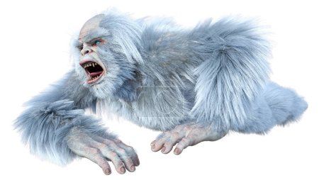Téléchargez les photos : Rendu 3D d'une créature fantaisie yeti isolé sur fond blanc - en image libre de droit
