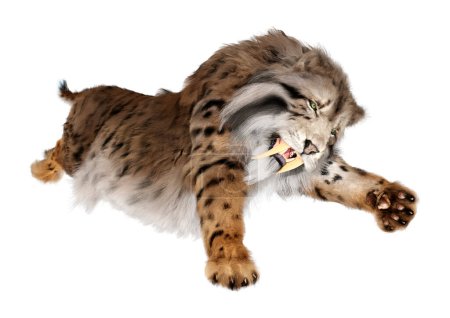 Foto de Representación 3D de un tigre diente de sable aislado sobre fondo blanco - Imagen libre de derechos