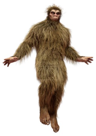 Representación 3D de un Sasquatch o Bigfoot aislado sobre fondo blanco