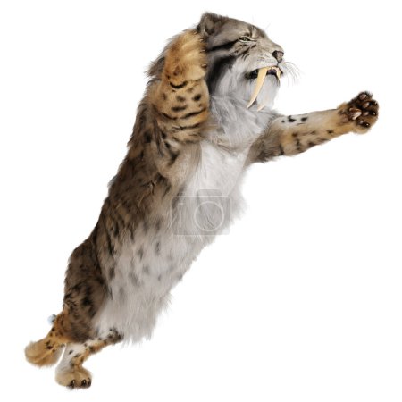Representación 3D de un tigre diente de sable aislado sobre fondo blanco