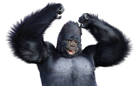 Téléchargez les photos : Rendu 3D d'un gorille noir isolé sur fond blanc - en image libre de droit