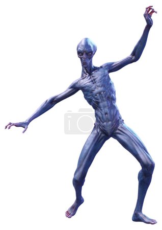 Téléchargez les photos : Rendu 3D d'un extraterrestre bleu isolé sur fond blanc - en image libre de droit
