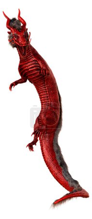 Téléchargez les photos : Rendu 3D d'un dragon oriental oriental rouge isolé sur fond blanc - en image libre de droit