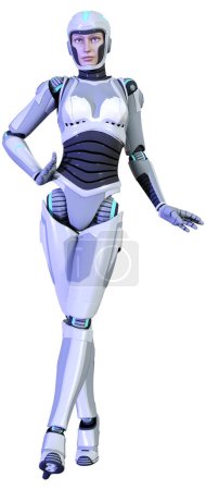 Téléchargez les photos : Rendu 3D d'un robot féminin isolé sur fond blanc - en image libre de droit