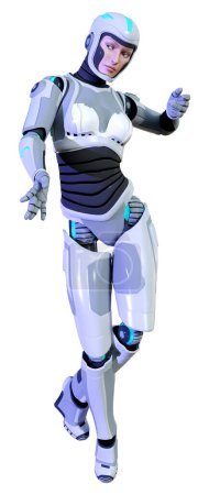 Téléchargez les photos : Rendu 3D d'un robot féminin isolé sur fond blanc - en image libre de droit