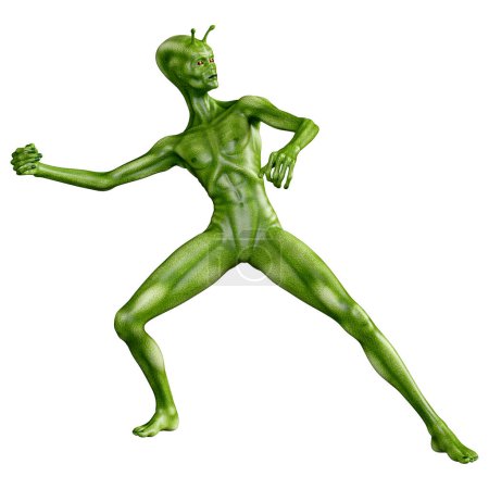 Téléchargez les photos : Rendu 3D d'un extraterrestre vert isolé sur fond blanc - en image libre de droit