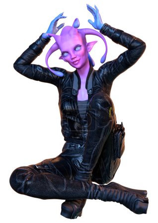 Téléchargez les photos : Rendu 3D d'une adolescente violette alien isolé sur fond blanc - en image libre de droit