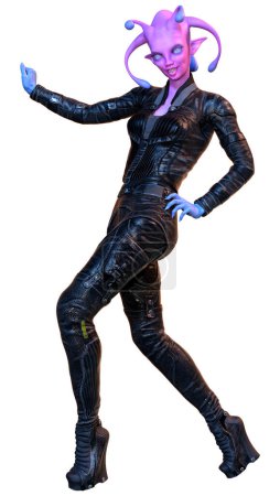 Photo for 3D rendering of a purple female teenager alien isolated on white background - Royalty Free Image
