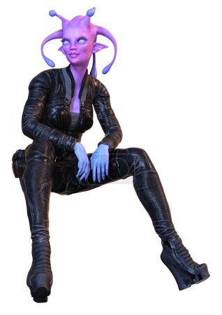 3D rendering of a purple female teenager alien isolated on white background