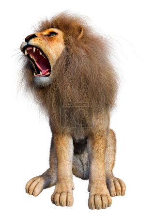 Téléchargez les photos : Rendu 3D d'un lion mâle isolé sur fond blanc - en image libre de droit