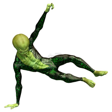 Téléchargez les photos : Rendu 3D d'un extraterrestre vert isolé sur fond blanc - en image libre de droit