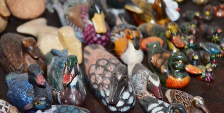 Photo for Collection of miniature colorful duck statues - Royalty Free Image