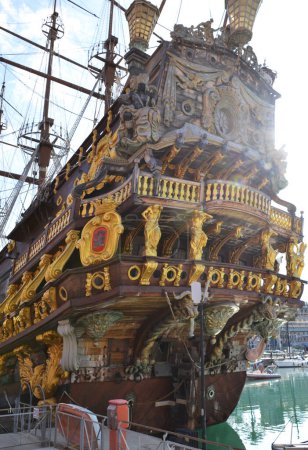 Photo for Galeone Neptune ship built in 1985 for Roman Polanskis film Pirates.Genoa, Italy. - Royalty Free Image