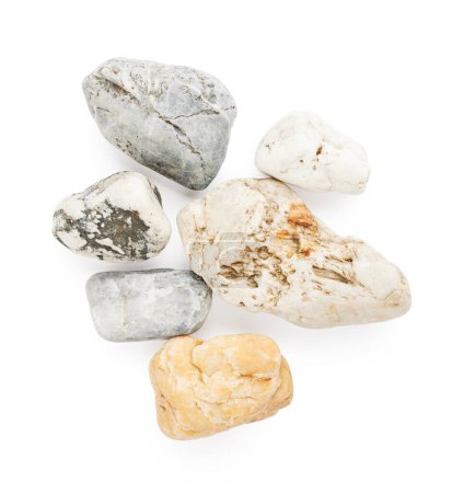 Téléchargez les photos : Spa stones isolated on white background. Zen still life arrangement - en image libre de droit